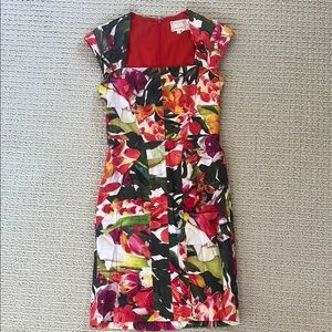 Nicole Miller Floral Print Cap Sleeve Dress